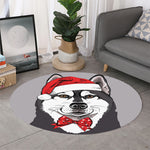 Santa Siberian Husky Print Round Rug