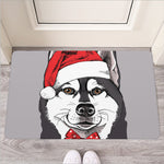 Santa Siberian Husky Print Rubber Doormat