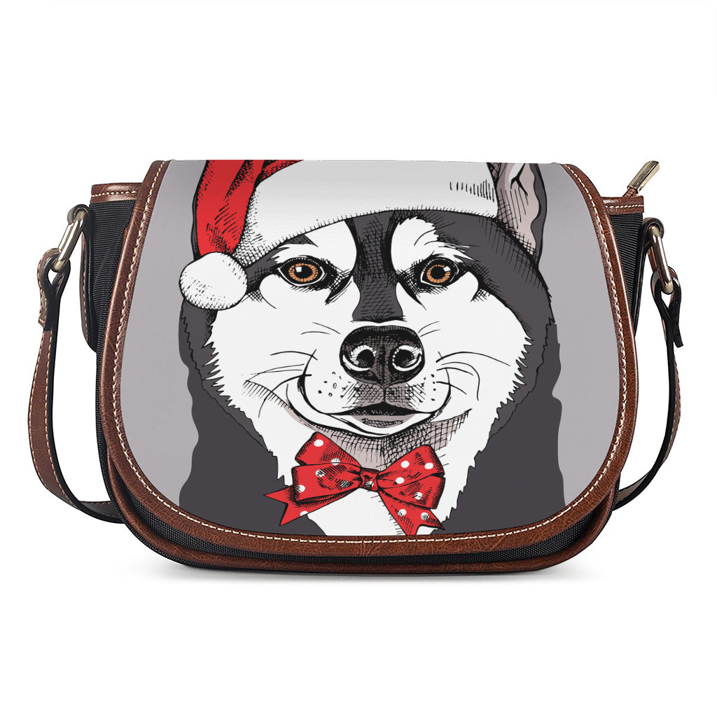 Santa Siberian Husky Print Saddle Bag