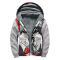 Santa Siberian Husky Print Sherpa Lined Zip Up Hoodie