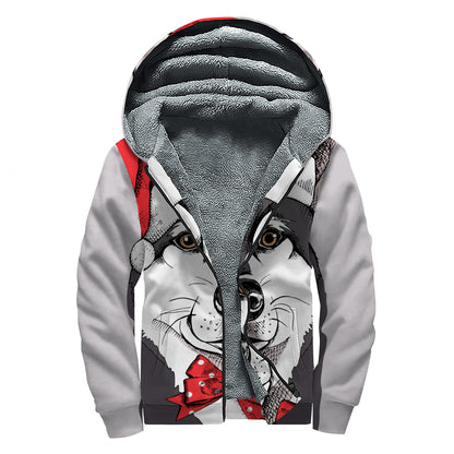 Santa Siberian Husky Print Sherpa Lined Zip Up Hoodie
