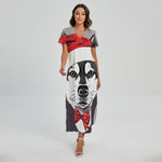 Santa Siberian Husky Print Short Sleeve Maxi Dress