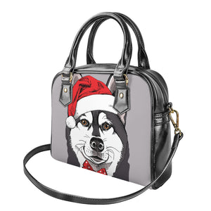 Santa Siberian Husky Print Shoulder Handbag