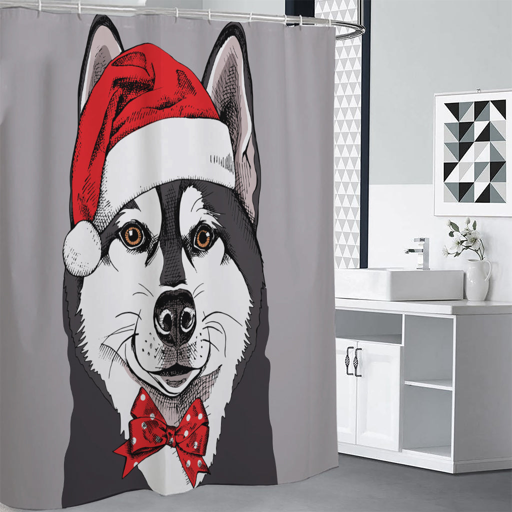 Santa Siberian Husky Print Shower Curtain