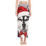 Santa Siberian Husky Print Side Slit Maxi Skirt
