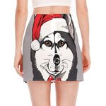 Santa Siberian Husky Print Side Slit Mini Skirt