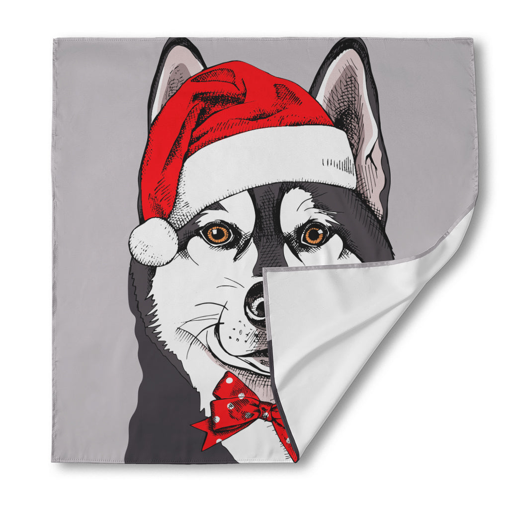 Santa Siberian Husky Print Silk Bandana