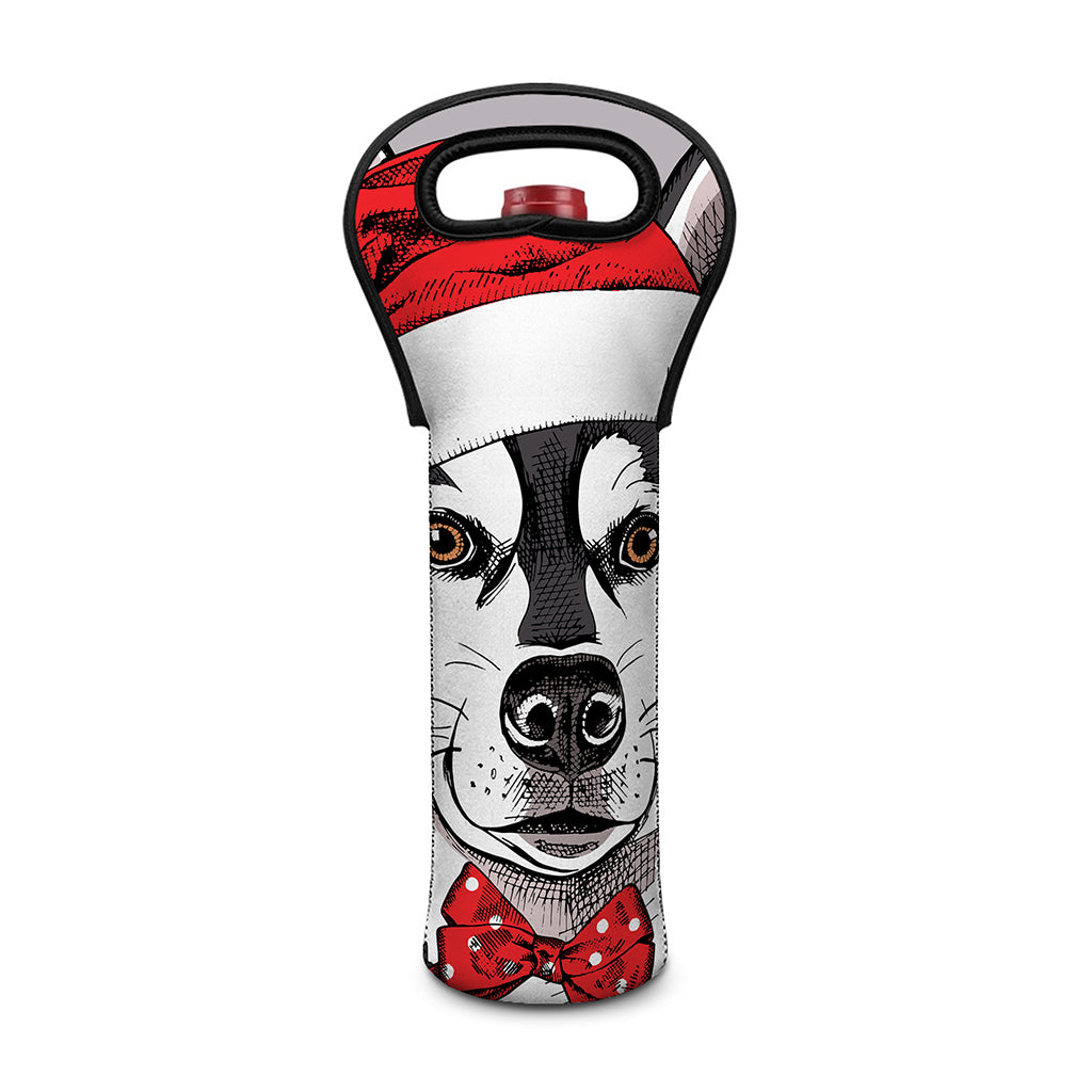 Santa Siberian Husky Print Single Neoprene Wine Tote
