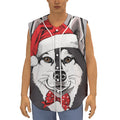 Santa Siberian Husky Print Sleeveless Baseball Jersey
