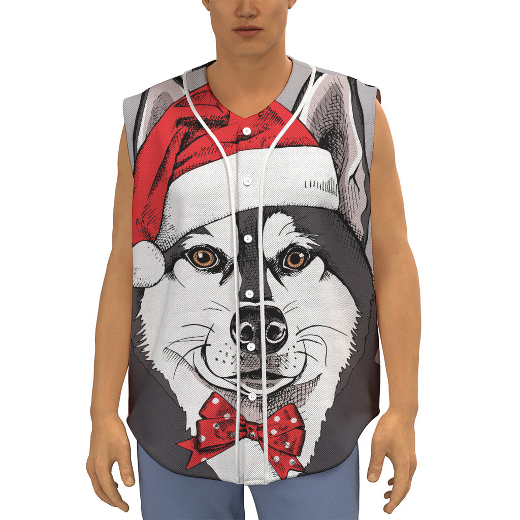 Santa Siberian Husky Print Sleeveless Baseball Jersey