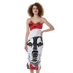 Santa Siberian Husky Print Slim Fit Midi Cami Dress