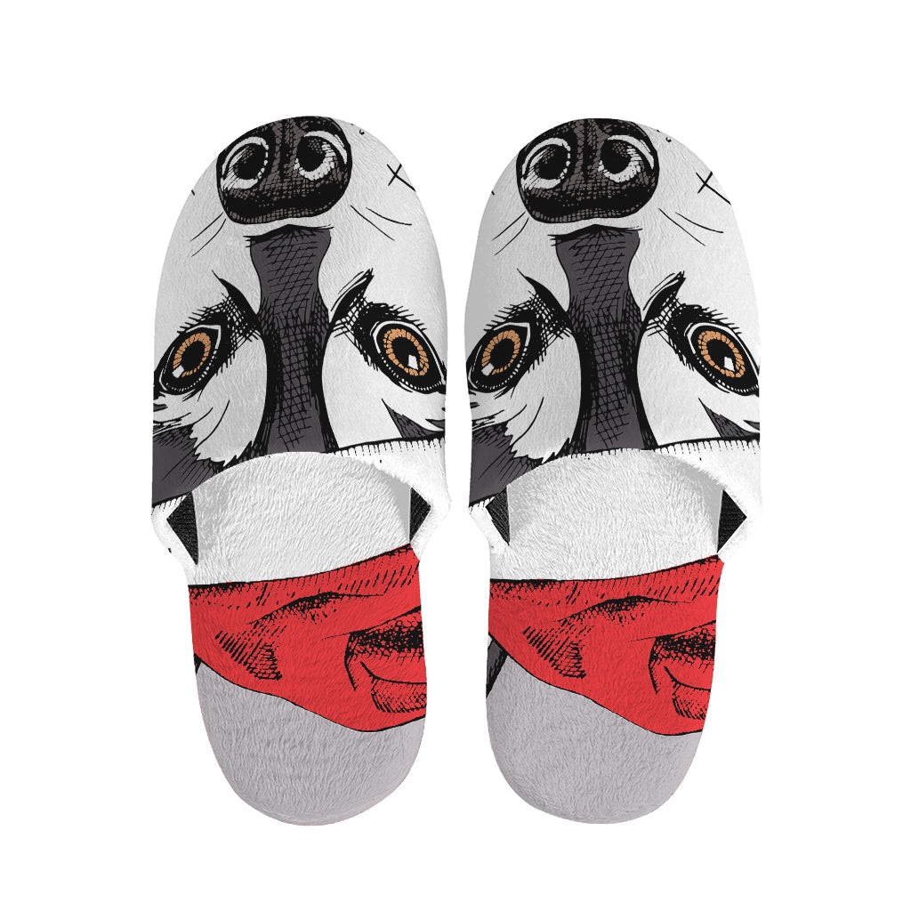 Santa Siberian Husky Print Slippers