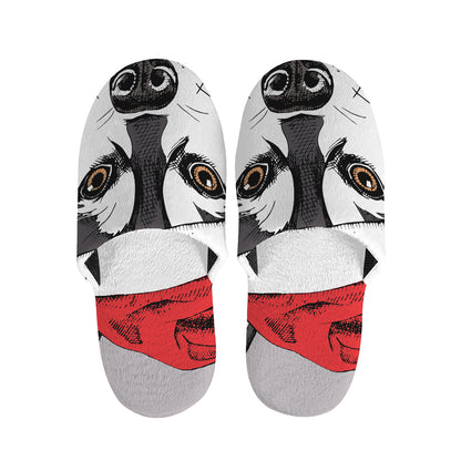 Santa Siberian Husky Print Slippers