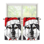 Santa Siberian Husky Print Tier Curtains