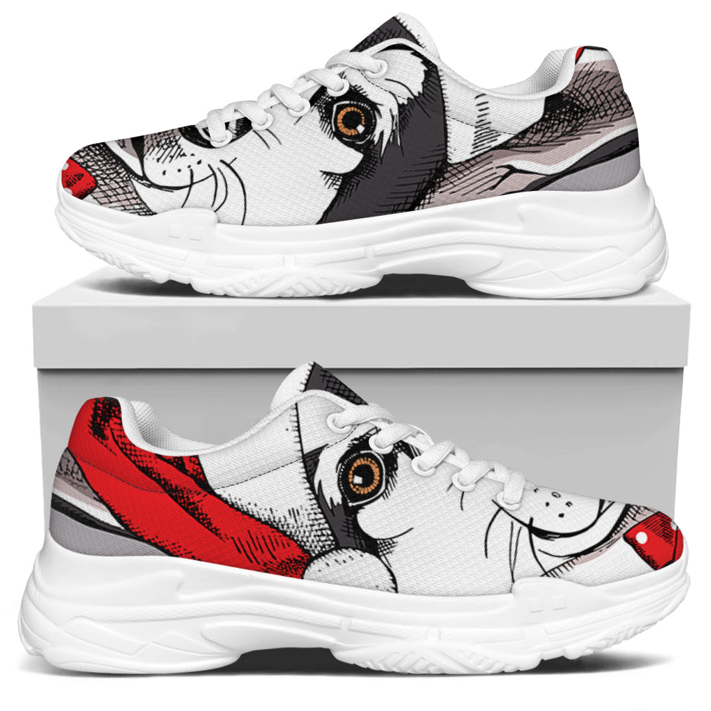 Santa Siberian Husky Print White Chunky Shoes