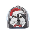 Santa Siberian Husky Print White Mesh Trucker Hat