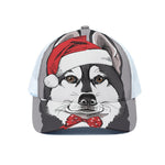 Santa Siberian Husky Print White Mesh Trucker Cap
