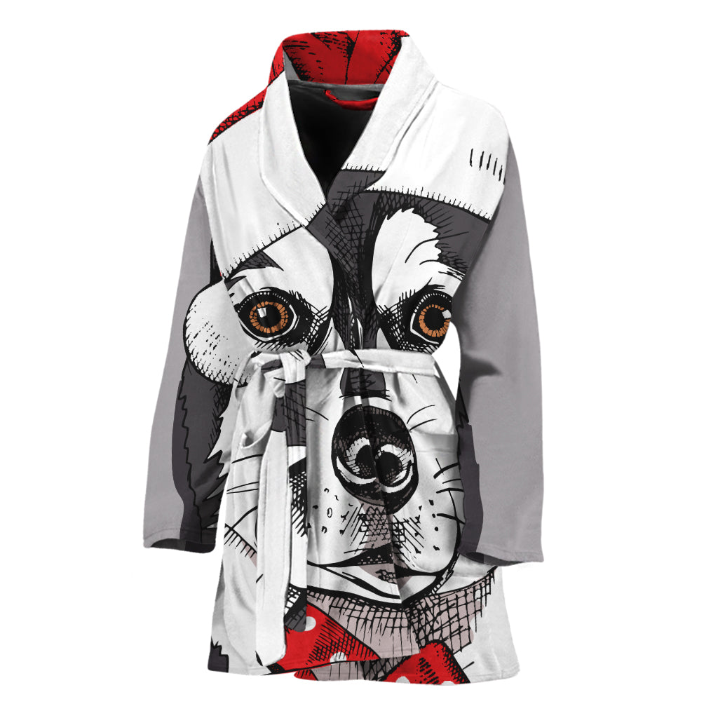 Santa Siberian Husky Print Women's Bathrobe
