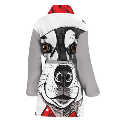 Santa Siberian Husky Print Women's Bathrobe