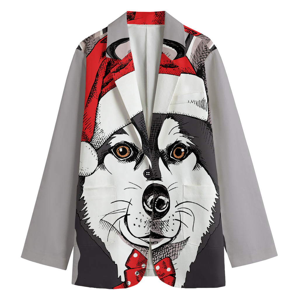 Santa Siberian Husky Print Women's Blazer