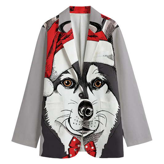 Santa Siberian Husky Print Women's Blazer