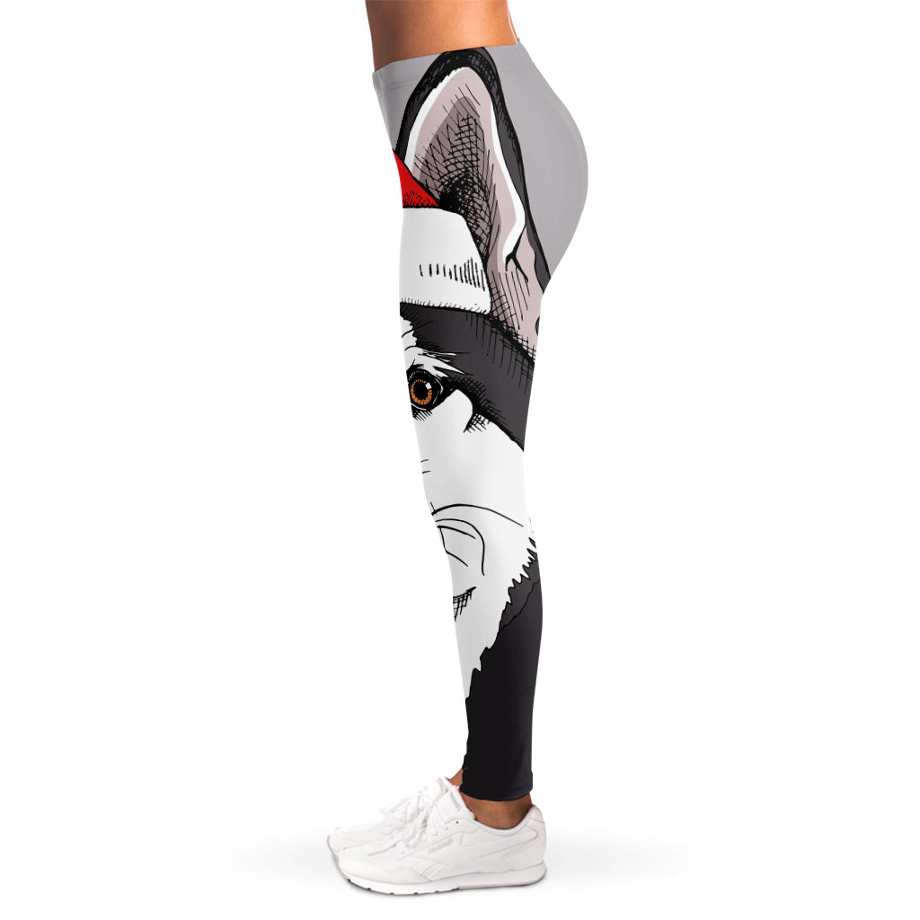 Santa Siberian Husky Print Women's Leggings