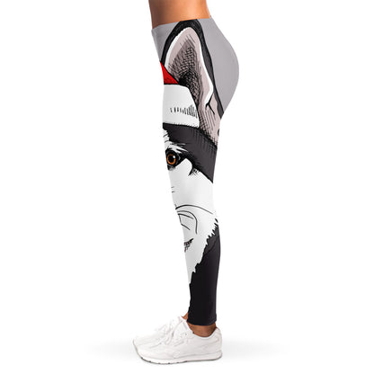 Santa Siberian Husky Print Women's Leggings