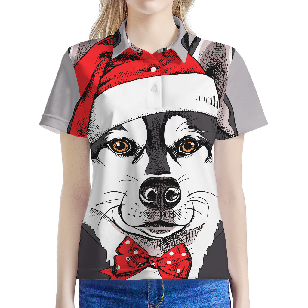 Santa Siberian Husky Print Women's Polo Shirt