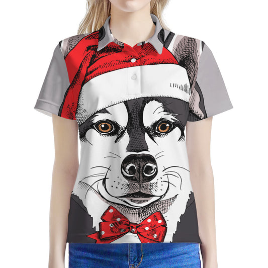 Santa Siberian Husky Print Women's Polo Shirt