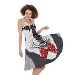 Santa Siberian Husky Print Women's Sleeveless Dress