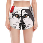 Santa Siberian Husky Print Women's Split Running Shorts