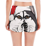 Santa Siberian Husky Print Women's Split Running Shorts