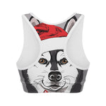 Santa Siberian Husky Print Women's Sports Bra