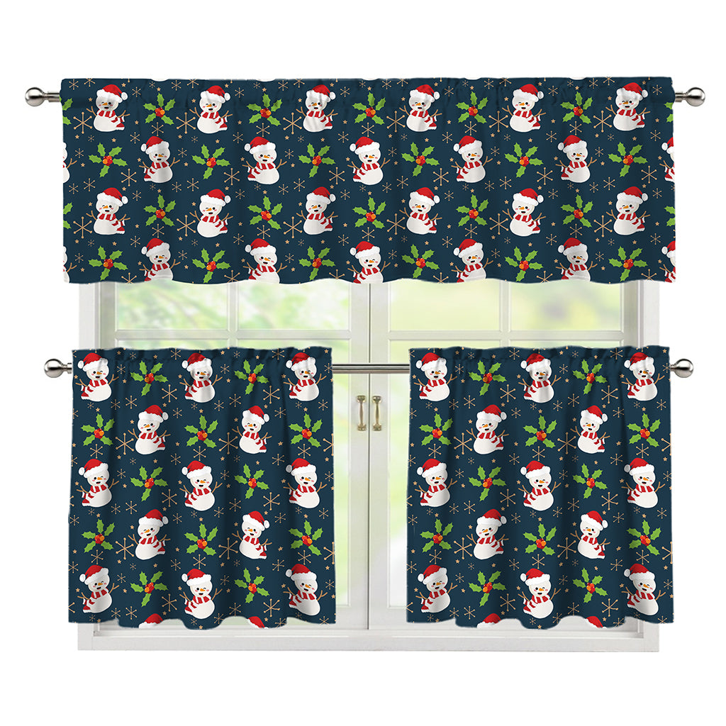 Santa Snowman Pattern Print 3 Piece Kitchen Curtains