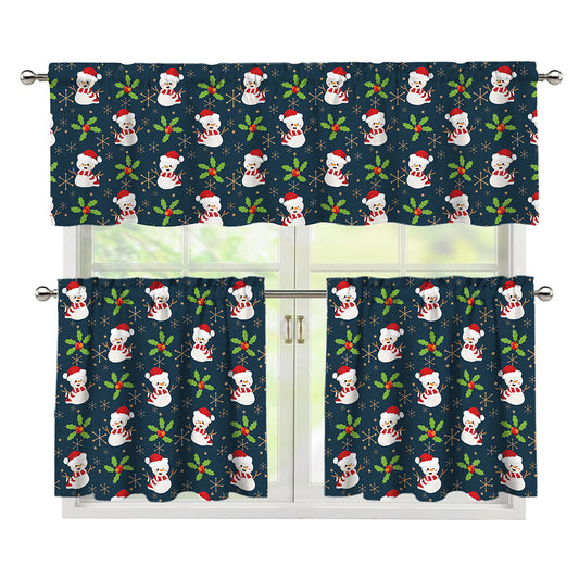 Santa Snowman Pattern Print 3 Piece Kitchen Curtains