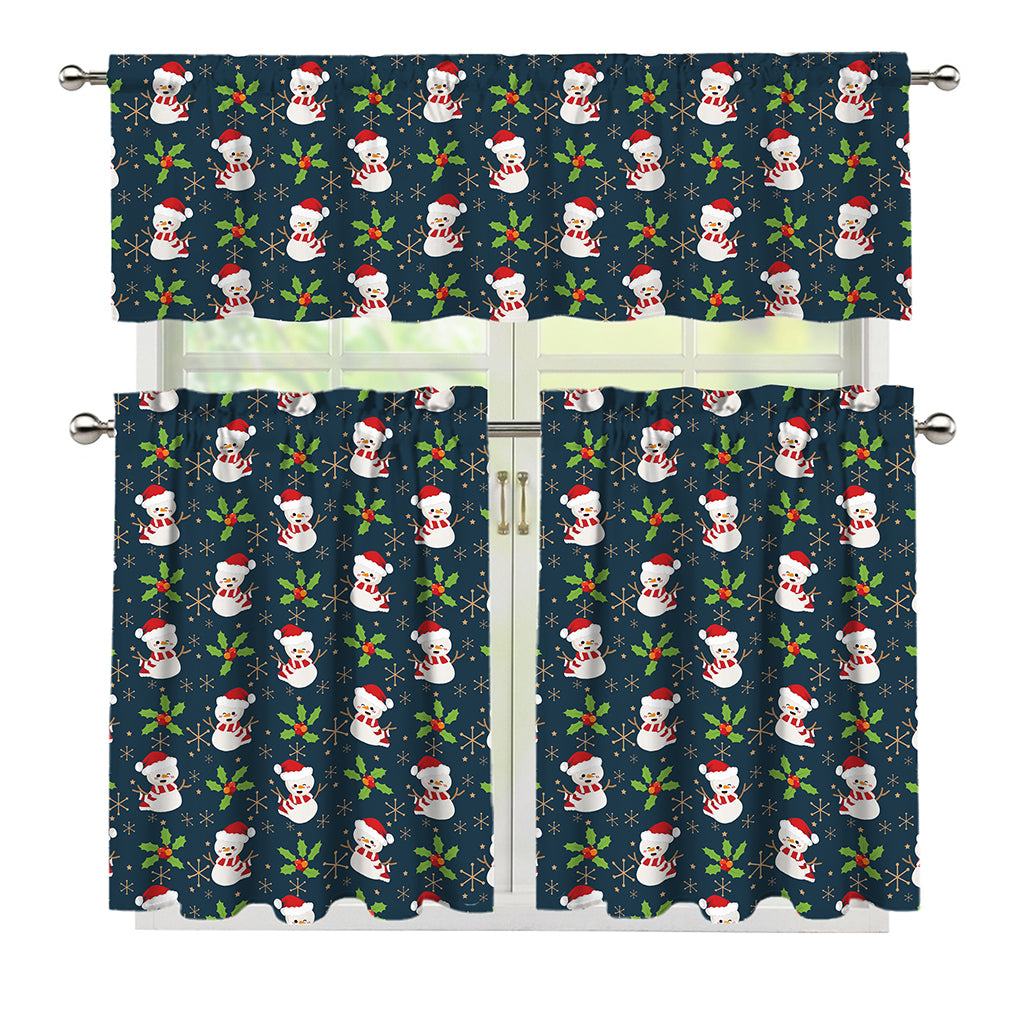 Santa Snowman Pattern Print 3 Piece Kitchen Curtains