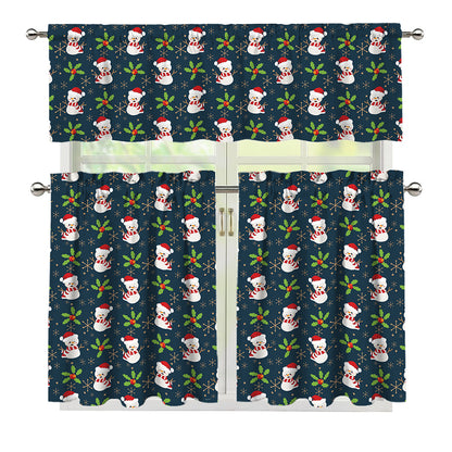 Santa Snowman Pattern Print 3 Piece Kitchen Curtains