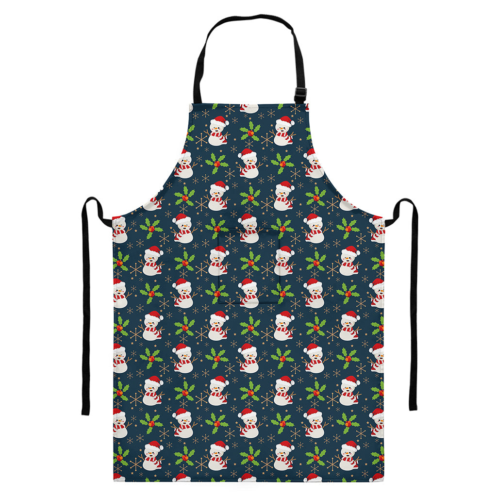 Santa Snowman Pattern Print Bib Apron With Pocket