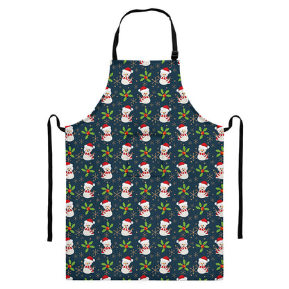 Santa Snowman Pattern Print Bib Apron With Pocket