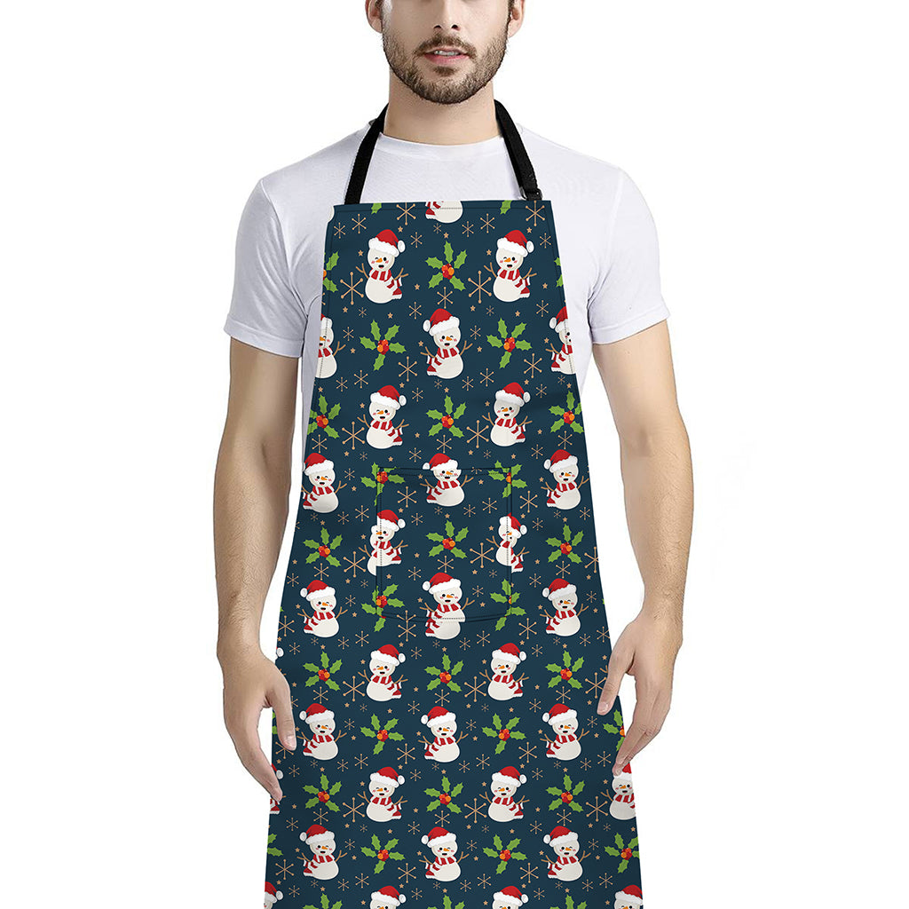 Santa Snowman Pattern Print Bib Apron With Pocket