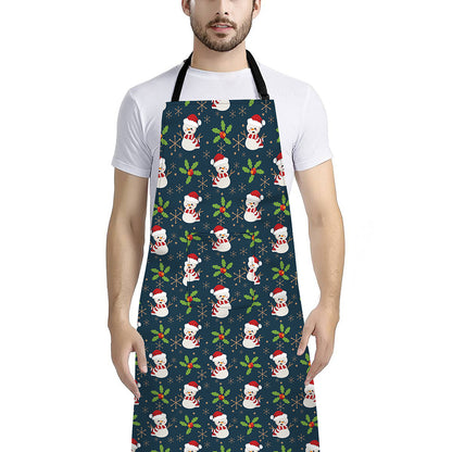 Santa Snowman Pattern Print Bib Apron With Pocket