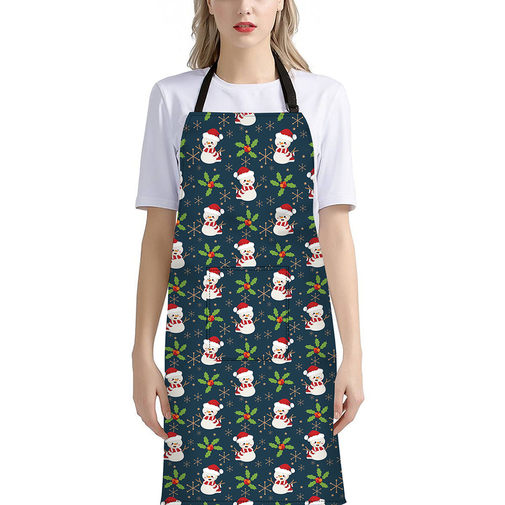 Santa Snowman Pattern Print Bib Apron With Pocket