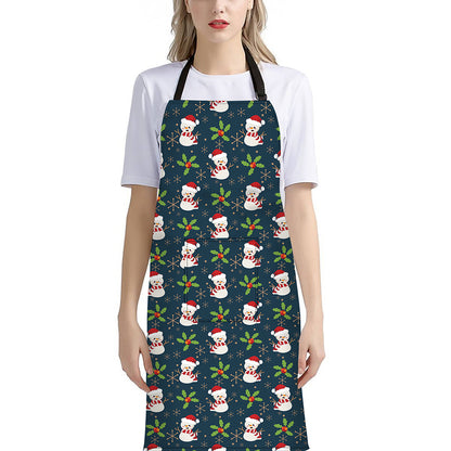 Santa Snowman Pattern Print Bib Apron With Pocket