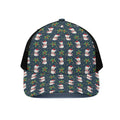 Santa Snowman Pattern Print Black Mesh Trucker Hat