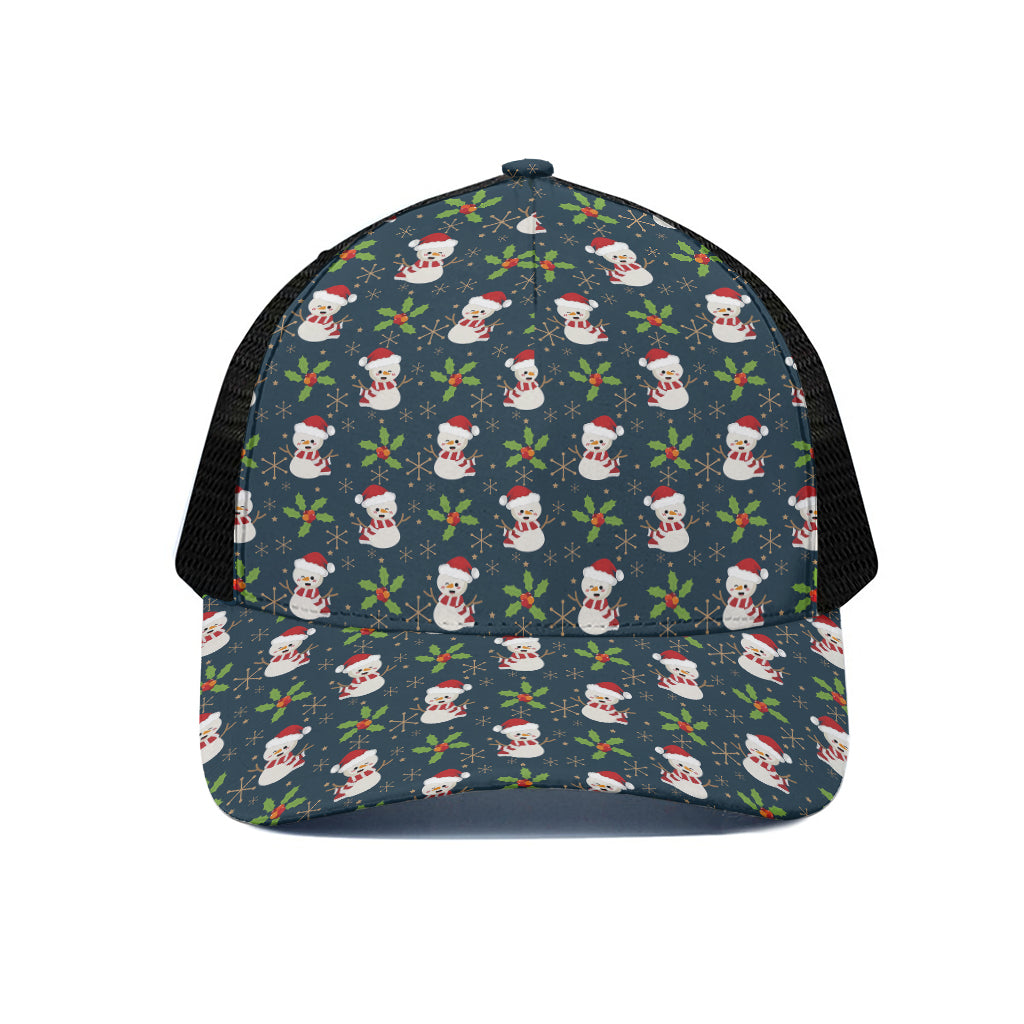 Santa Snowman Pattern Print Black Mesh Trucker Cap