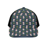 Santa Snowman Pattern Print Black Mesh Trucker Cap