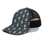 Santa Snowman Pattern Print Black Mesh Trucker Cap
