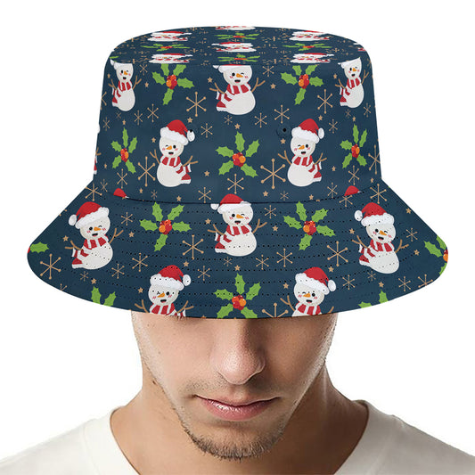 Santa Snowman Pattern Print Bucket Hat