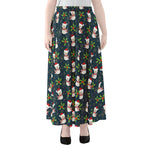 Santa Snowman Pattern Print Chiffon Maxi Skirt