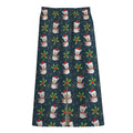 Santa Snowman Pattern Print Cotton Front Slit Maxi Skirt